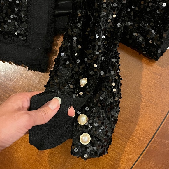 Nanette Lepore black sequin blazer / jacket, pearl buttons. Holiday outfit S NWT - Picture 15 of 15